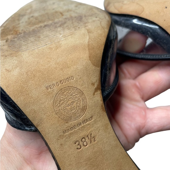 Versace | 90’s Vintage PVC & Croc Embossed Leather Studded Pumps 38.5 - Picture 9 of 9